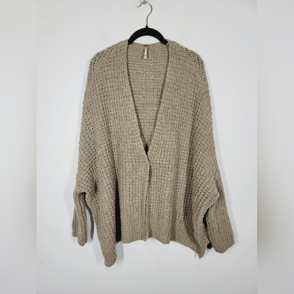 Free People Taupe Open-Front Cardigan Sweater, Size Medium